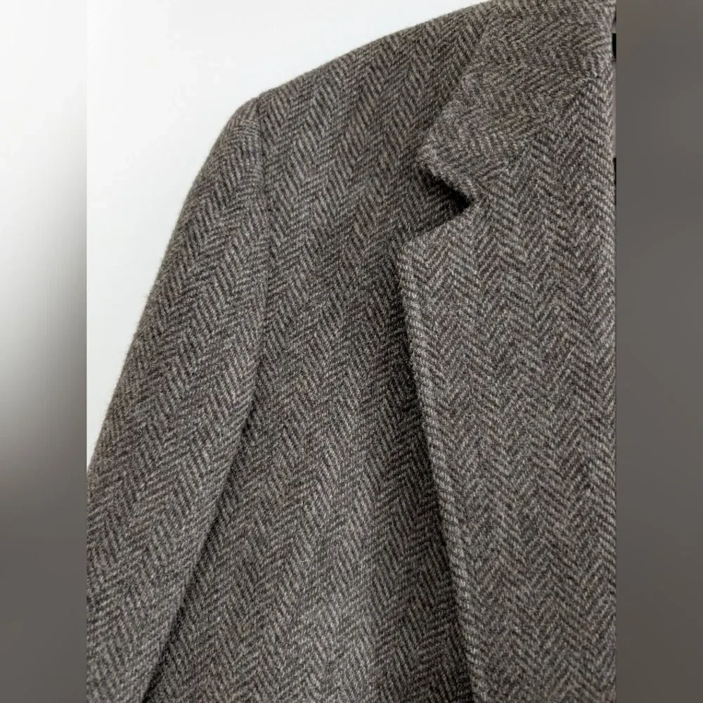 Vintage Neil Martin Gray Wool Herringbone Blazer 44R Dark Academia Aesthetic Men